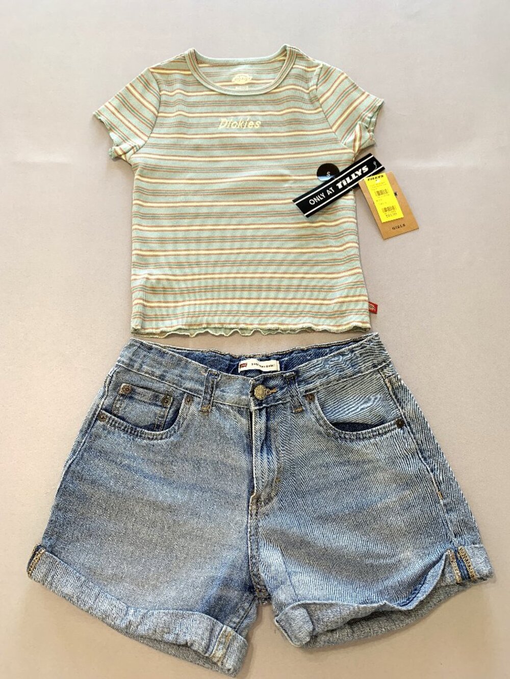 NWT Dickies Girls Top Size S and Girls Levi's Blue Jean Shorts Size 14
